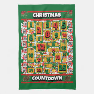 English Bulldog Dog Countdown Christmas Advent Tea Towel