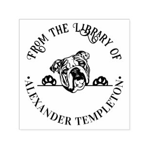 English Bulldog Dog Face Round Library Book Name Self-inking Stamp
