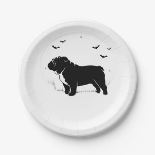 English Bulldog Dog – Halloween Moon Silhouette Ov Paper Plate