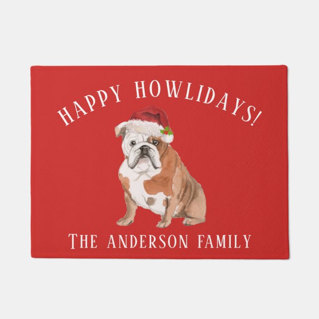 English Bulldog Dog Happy Howlidays Christmas Doormat (Front)