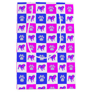 English Bulldog Dog & Paw Hot Pink & Blue Medium Gift Bag