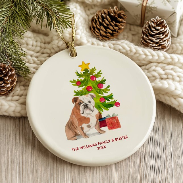 English Bulldog Dog Personalised Christmas Ceramic Tree Decoration (Creator Uploaded)