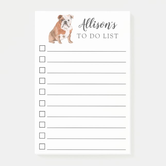 English Bulldog Dog Personalised To Do List Post-it Notes (Front)