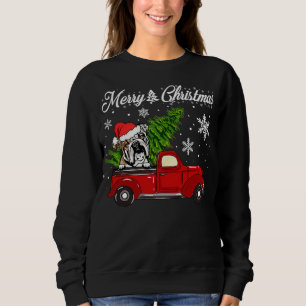 English Bulldog Dog Riding Red Truck Christmas Dec Sweatshirt