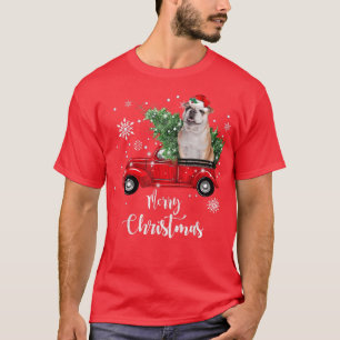English Bulldog Dog Riding Red Truck Christmas Dec T-Shirt