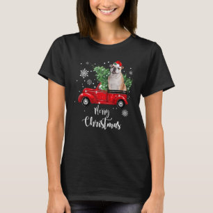 English Bulldog Dog Riding Red Truck Christmas Dec T-Shirt