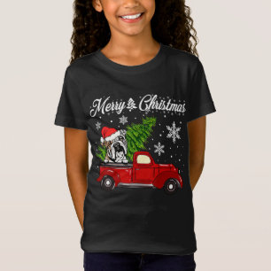 English Bulldog Dog Riding Red Truck Christmas Dec T-Shirt