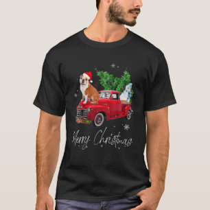 English Bulldog Dog Riding Red Truck Christmas T-Shirt