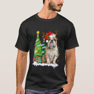 English Bulldog Dog Santa Hat Reindeer Christmas L T-Shirt