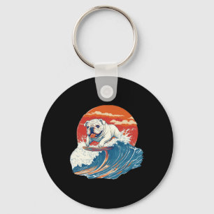 English Bulldog Dog Surfing Surfer Key Ring