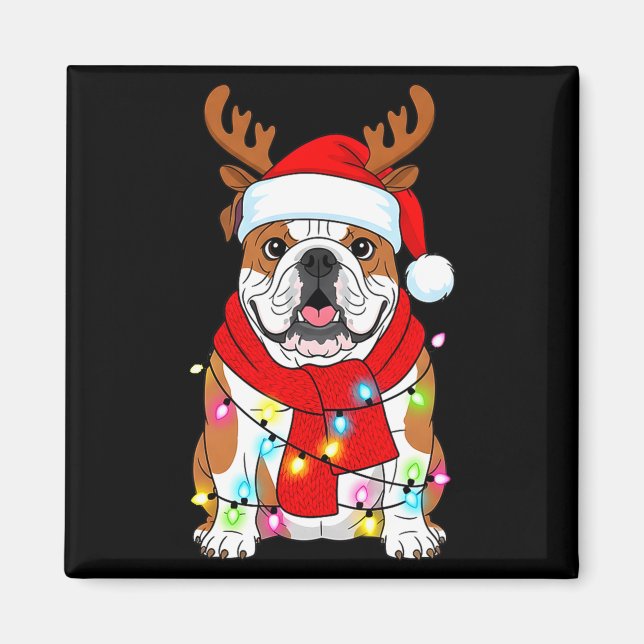 English Bulldog Dog Tree Christmas Lights Xmas Paj Magnet (Front)