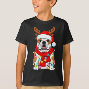 English Bulldog Dog Tree Christmas Lights Xmas Paj T-Shirt