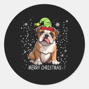 English Bulldog Dog Tree Christmas Sweater Xmas Do Classic Round Sticker