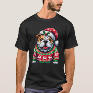 English Bulldog Dog Ugly Sweater Santa Hat Christm