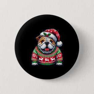 English Bulldog Dog Ugly Sweater Santa Hat Christm 6 Cm Round Badge