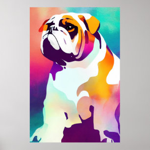 English Bulldog Dog Wild Nature Animal Painting Poster