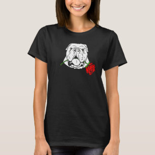 English Bulldog Dog With Rose For T-Shirt