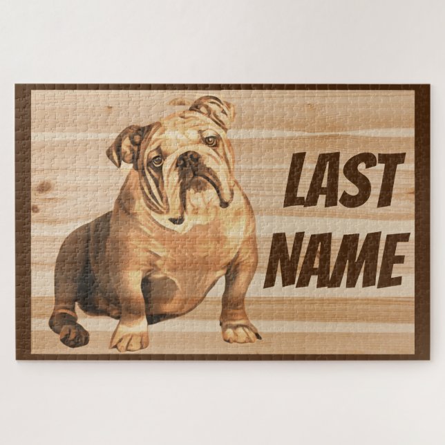 English Bulldog Dog wood Rustic Jigsaw Puzzle (Horizontal)