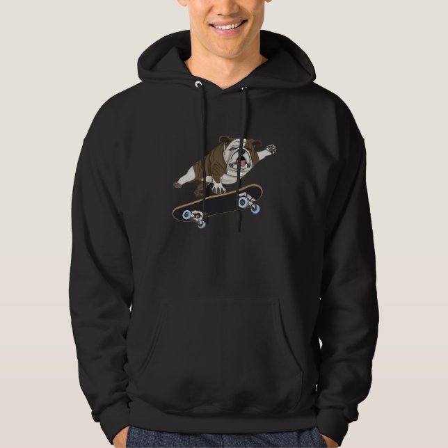 English Bulldog Doing Tricks on Skateboards Hoodie (Front)