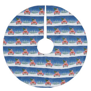 English Bulldog Driving Car In Snow Christmas  Brushed Polyester Tree Skirt
