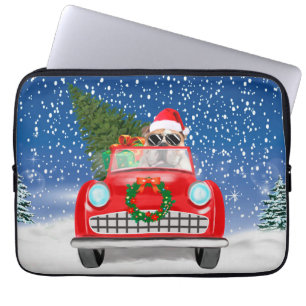 English Bulldog Driving Car In Snow Christmas Laptop Sleeve