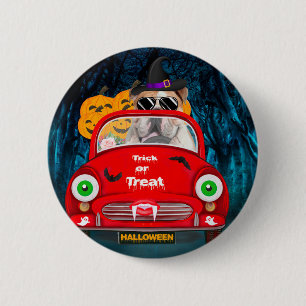 English Bulldog Driving Car Scary Halloween 6 Cm Round Badge