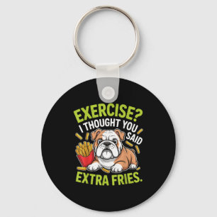 English Bulldog Exercise, Extra Fries Funny Key Ring