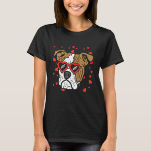 English Bulldog Face Heart Glasses Valentines Day  T-Shirt