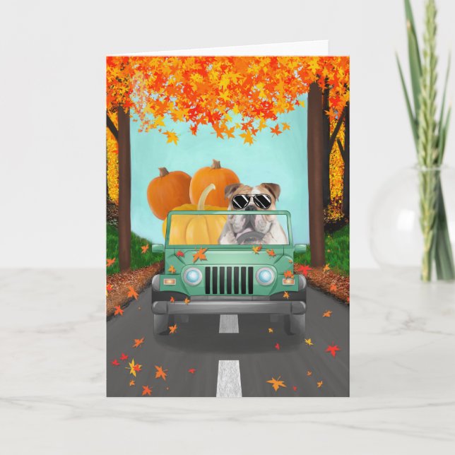 English Bulldog Fall Pumpkin  Card (Front)