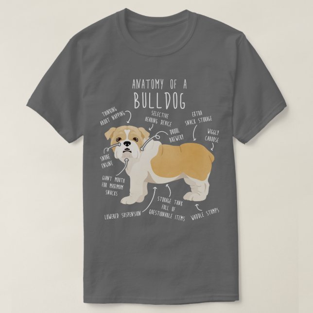 English Bulldog Fawn and White Dog Anatomy T-Shirt (Design Front)