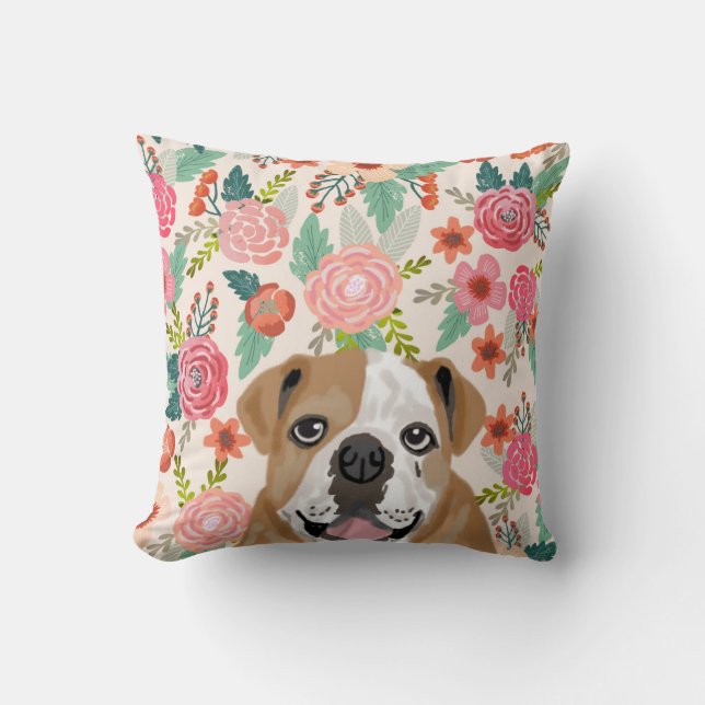 English bulldog florals pillow pet portraits (Front)