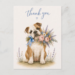 English Bulldog Flower Bouquet Thank You Postcard
