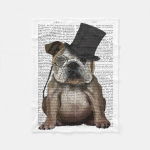 English Bulldog, Formal Hound and Hat Fleece Blanket