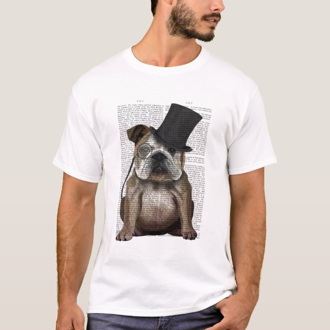 English Bulldog, Formal Hound and Hat T-Shirt (Front)