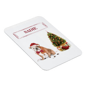 English Bulldog Funny Christmas Dog with Tree Magnet