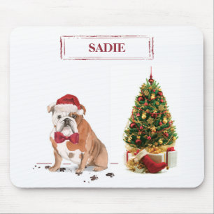 English Bulldog Funny Christmas Dog with Tree Mouse Pad