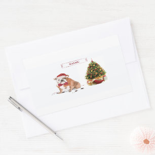 English Bulldog Funny Christmas Dog with Tree Rectangular Sticker