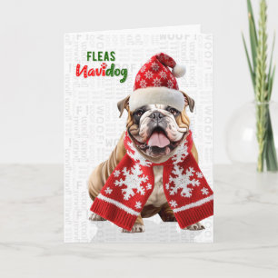 English Bulldog Funny Fleas Navidog Christmas Holiday Card