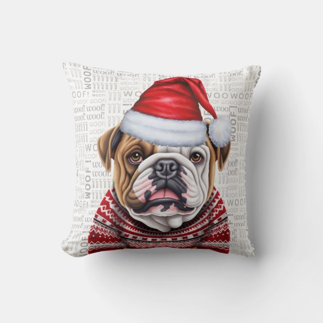 English Bulldog Funny Watercolor Christmas Cushion (Front)