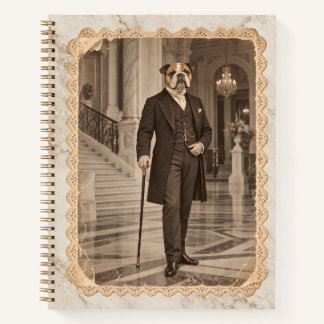 English Bulldog Gentleman Vintage Ivory Marble Notebook