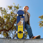 English Bulldog Graphic Personalised Skateboard<br><div class="desc">This dog lovers' skateboard features an illustration of an English bulldog set against a royal blue and bright yellow background and is ready to be personalised with a name or other text in royal blue lettering.</div>