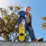 English Bulldog Graphic Personalised Skateboard<br><div class="desc">This dog lovers' skateboard features an illustration of an English bulldog set against a royal blue and bright yellow background and is ready to be personalised with a name or other text in royal blue lettering.</div>