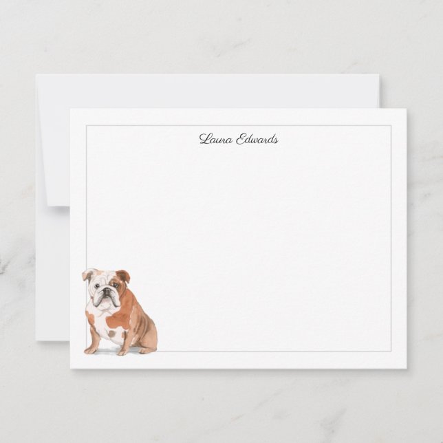 English Bulldog Grey Border Personalised Card (Front)