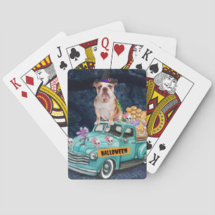 English Bulldog Halloween Truck Scary Night  Playing Cards