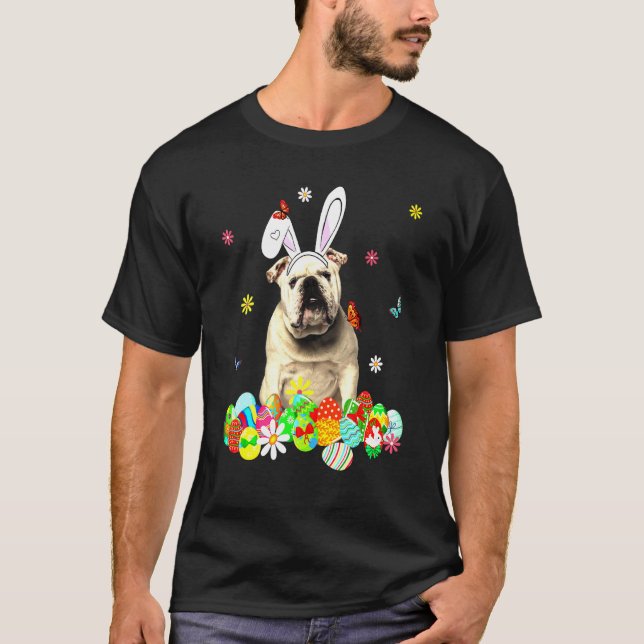 English Bulldog Happy Easter Day Dog Dad Dog Mum T-Shirt (Front)