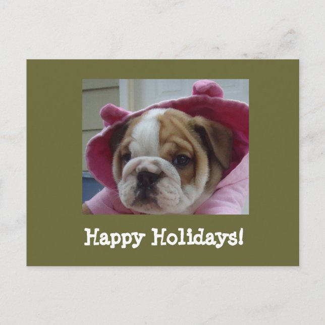 English Bulldog Happy Holidays Postcards (Front)