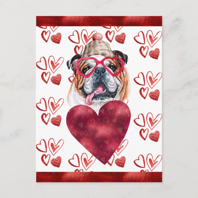 English Bulldog Hearts Dog Lover Valentine Gift Holiday Postcard (Front)