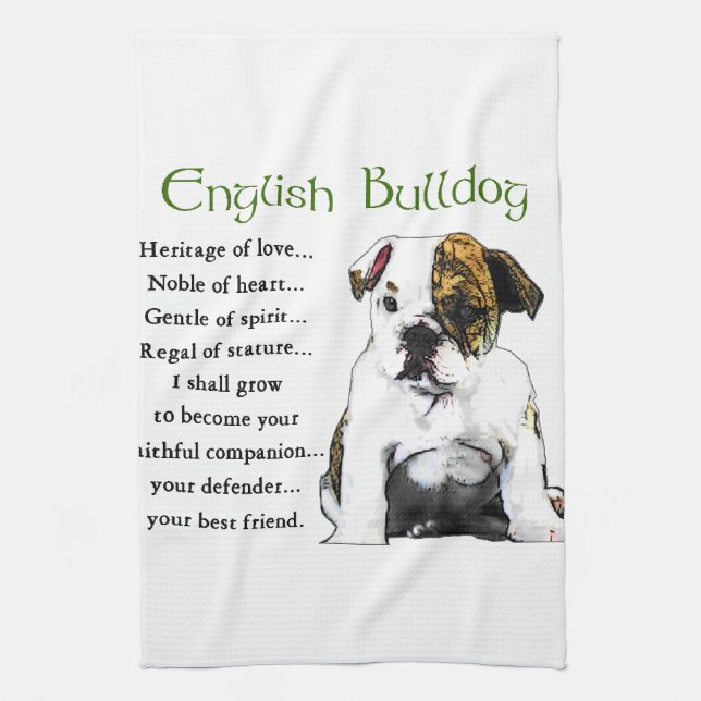 English Bulldog Heritage of Love Tea Towel (Vertical)