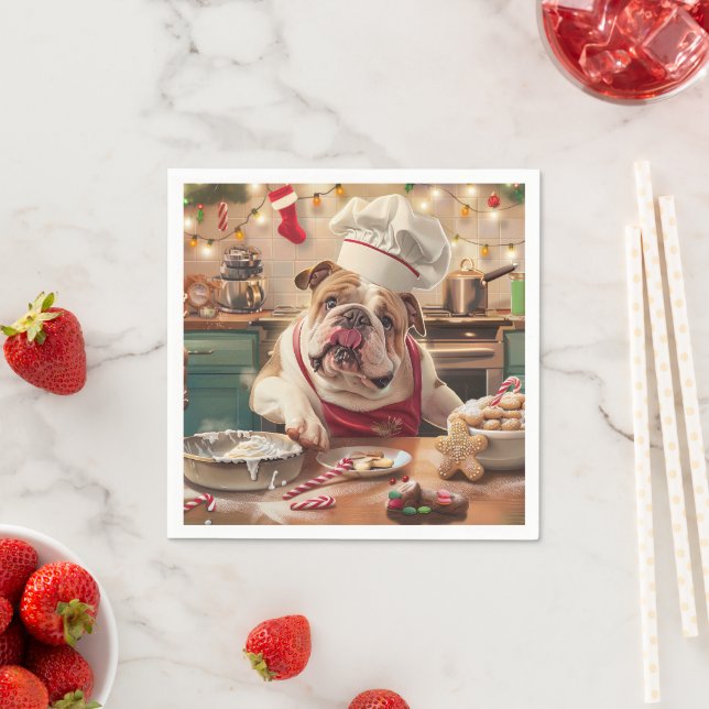 English Bulldog Holiday Baking: Festive Christmas Napkin (Insitu)
