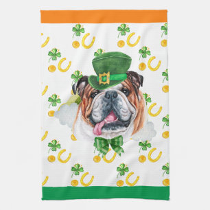 English Bulldog Holiday Home Decor St Patricks Day Tea Towel